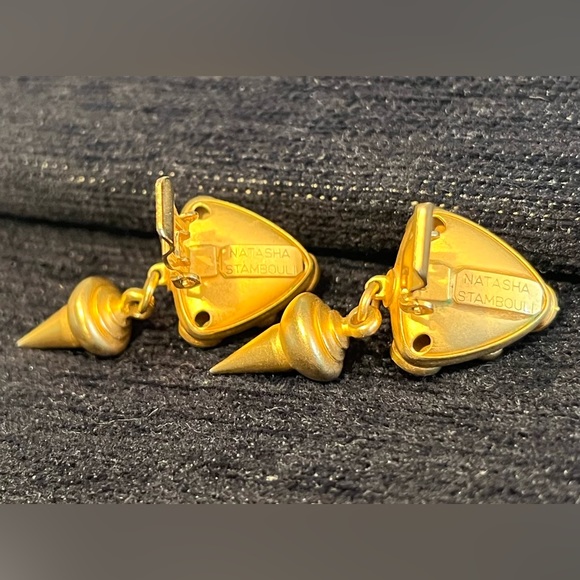 Vintage NATASHA STAMBOULI Byzantine-style Dangle Clip Earrings, mid 80’s - Picture 4 of 6